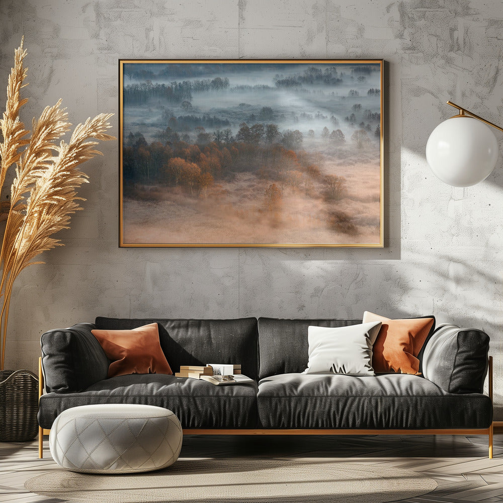 Herbstliche neblige Morgendämmerung | Leinwand