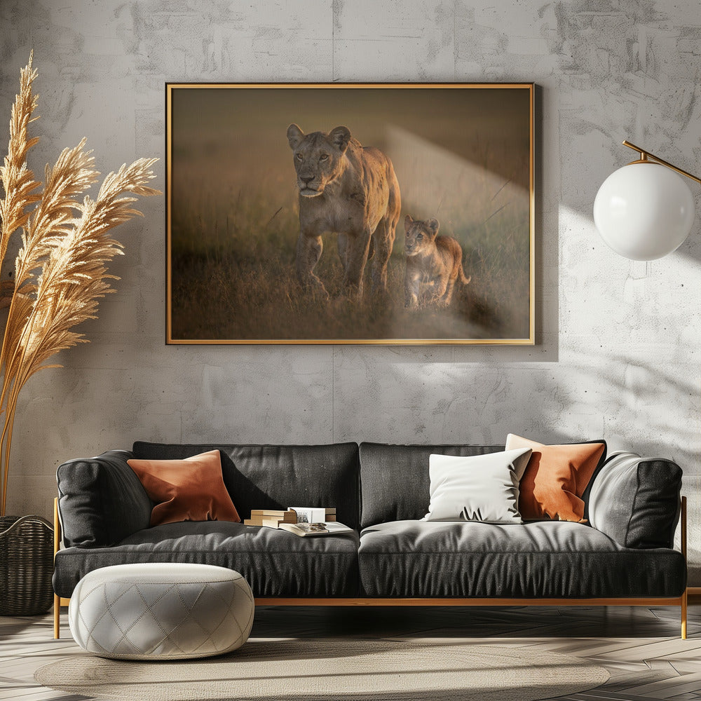 Löwin mit Jungem | Poster