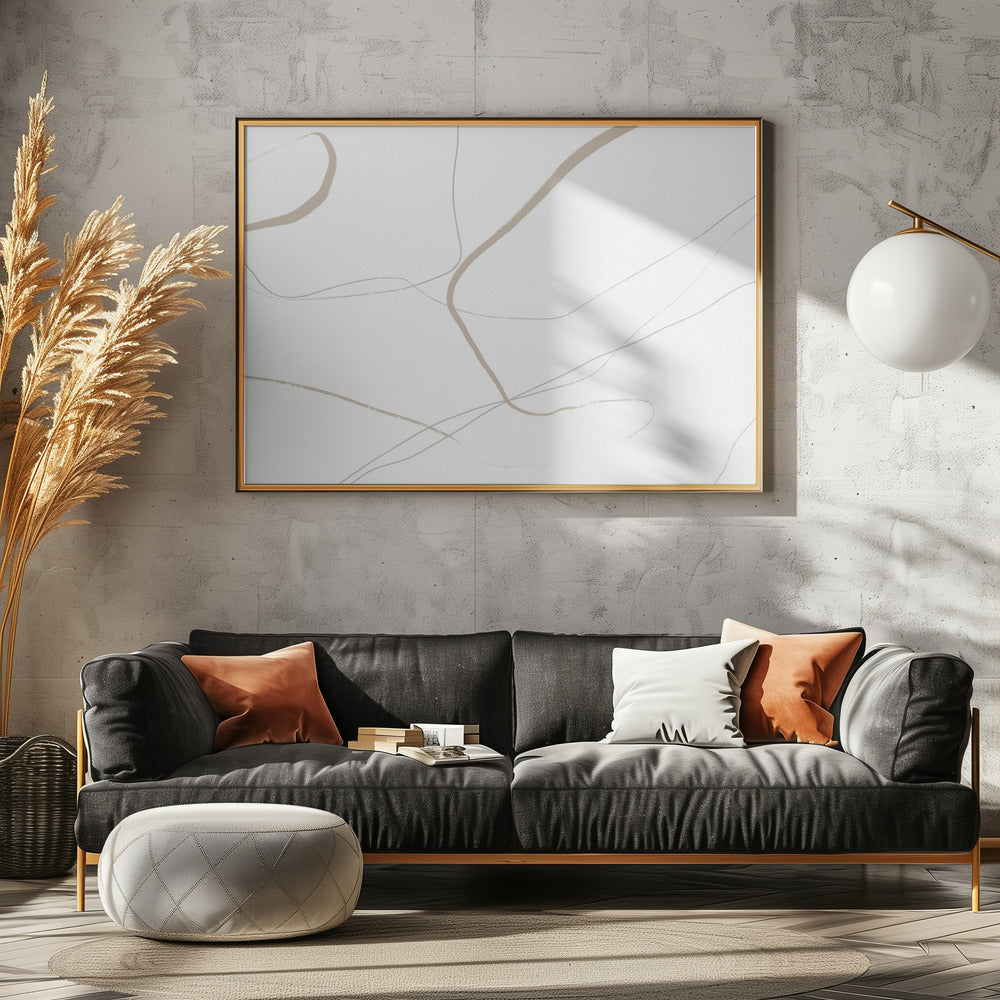 Beige und graue Linien auf weißem Hintergrund | Leinwand
