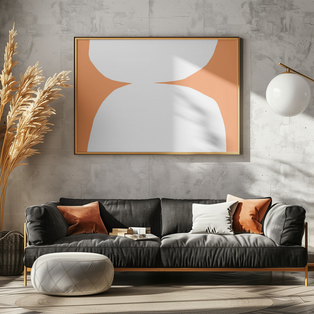 Geometrische weiße Formen auf orangefarbenem Hintergrund | Leinwand
