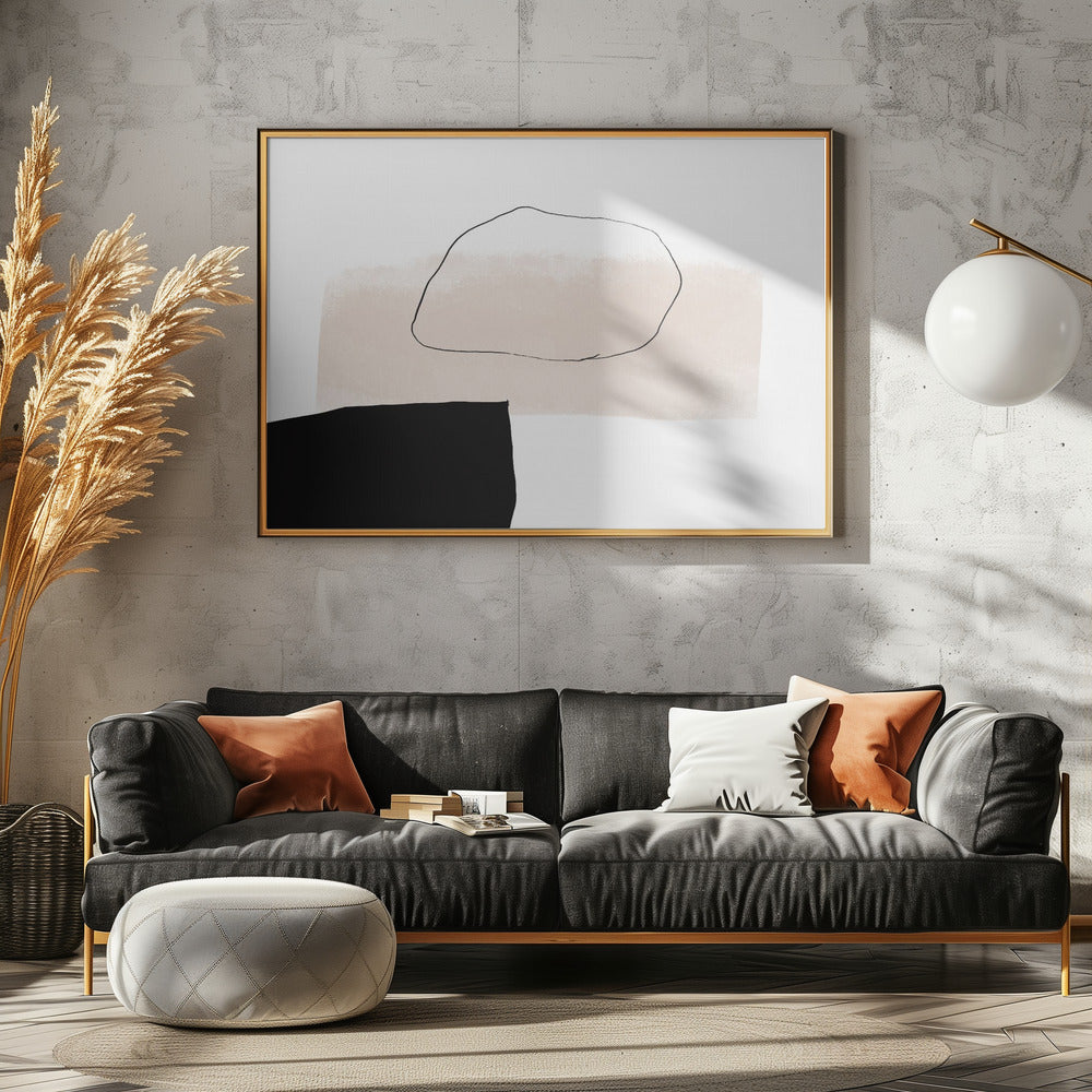 Beige Form und schwarzer Block | Leinwand