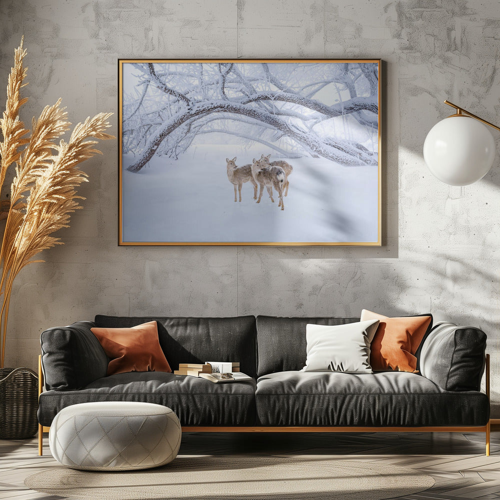 Hirschspaziergang im Schnee | Leinwand
