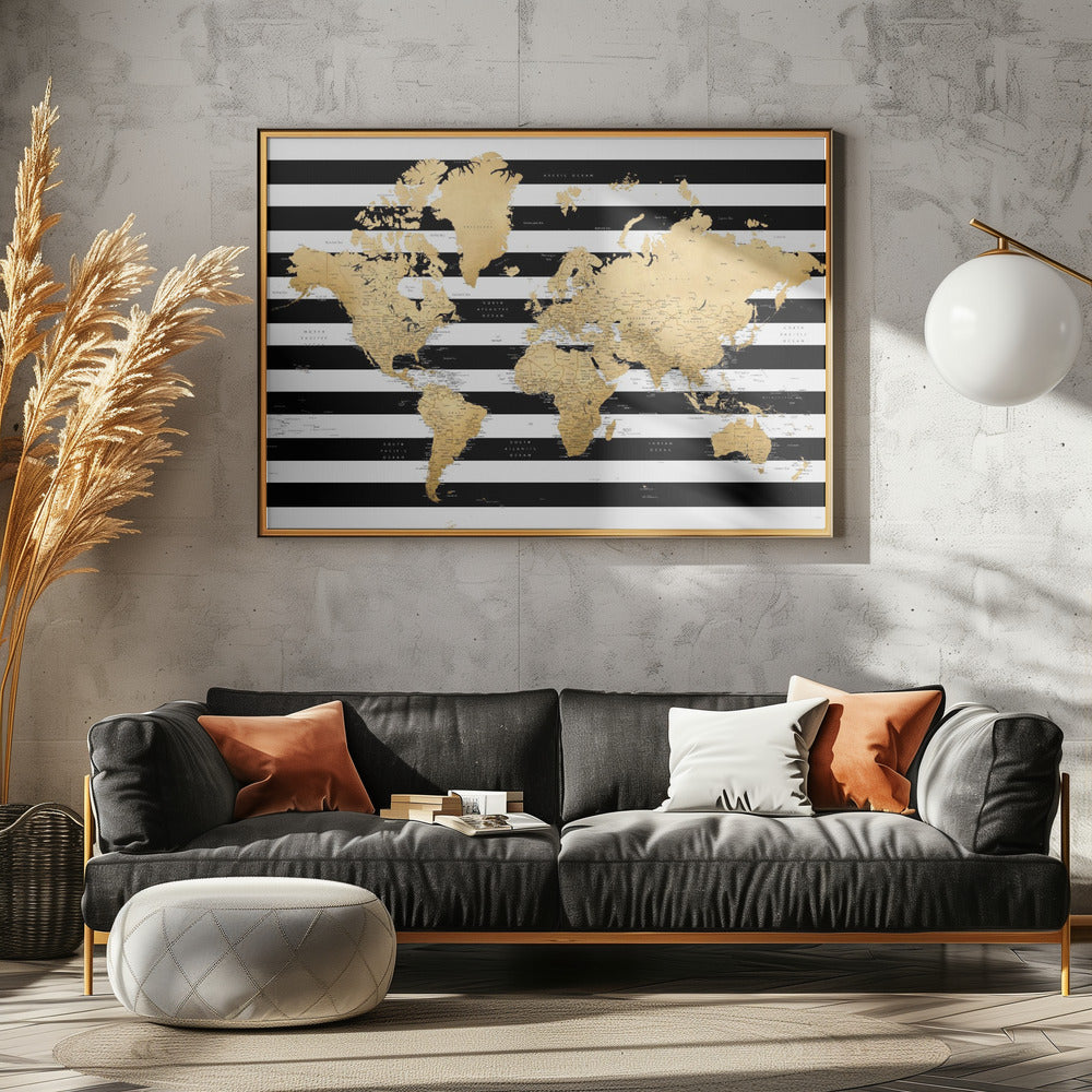 Detaillierte Weltkarte mit Städten, Harper | Leinwand