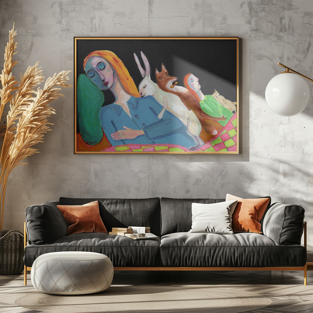 Fünf im Bett | Leinwand