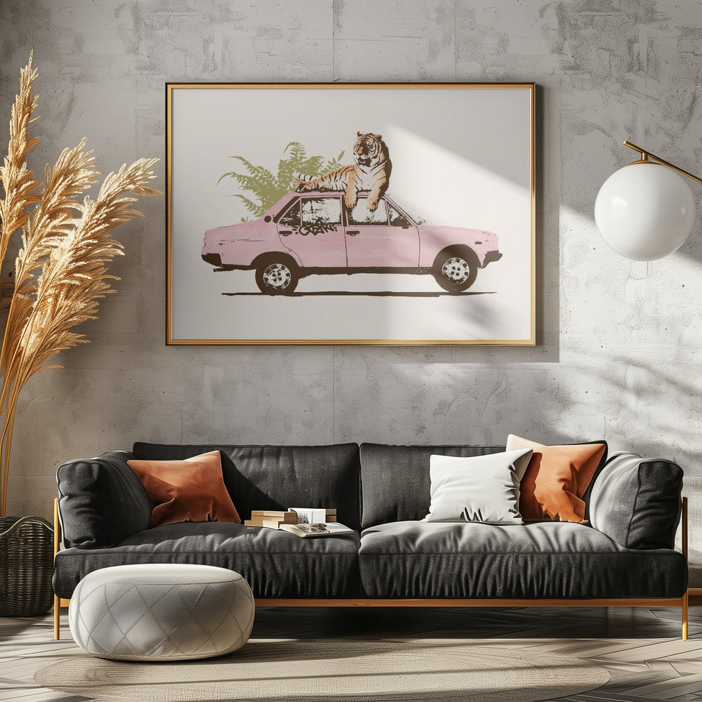 Tiger auf Auto | Leinwand