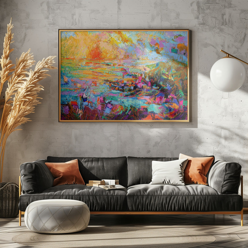 Sonnenuntergang über einer lebendigen Landschaft | Leinwand