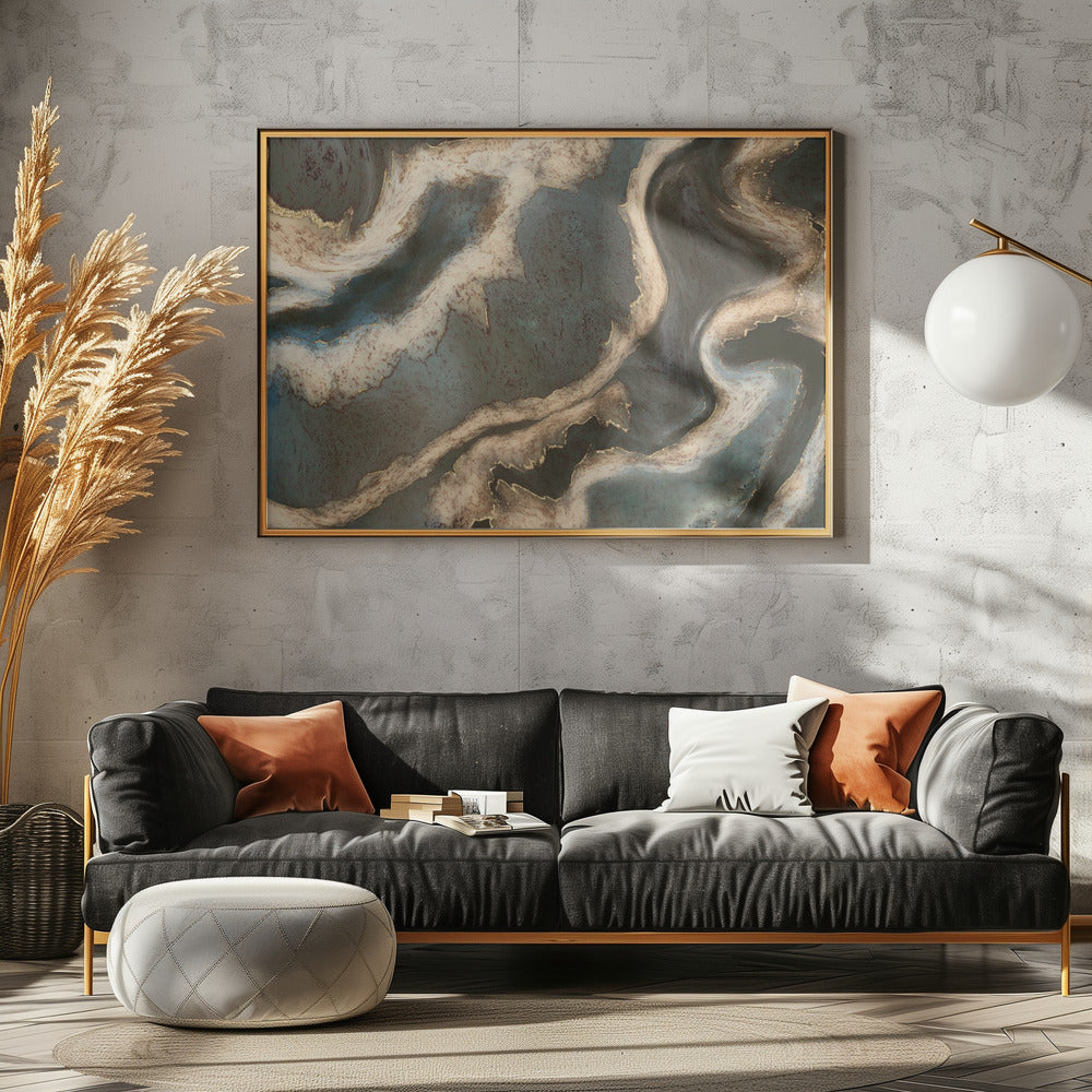 Alkoholtinte Grün Blau Gold Beige | Leinwand