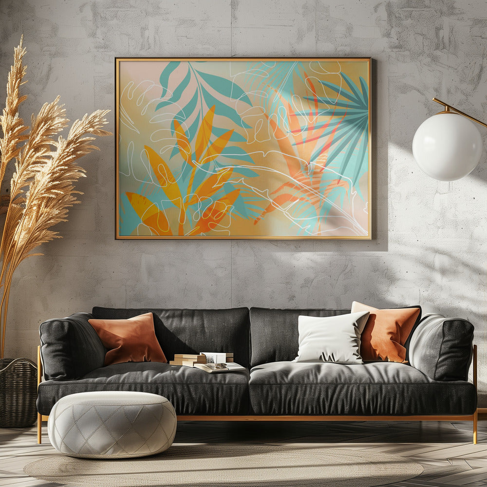 Tropischer Sommer Orange Türkis | Leinwand