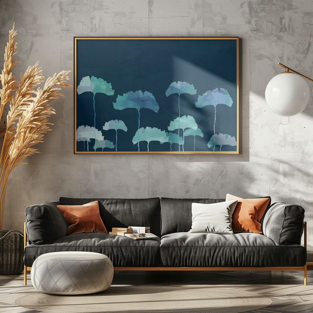 Blaue Blumen Silhouette | Poster