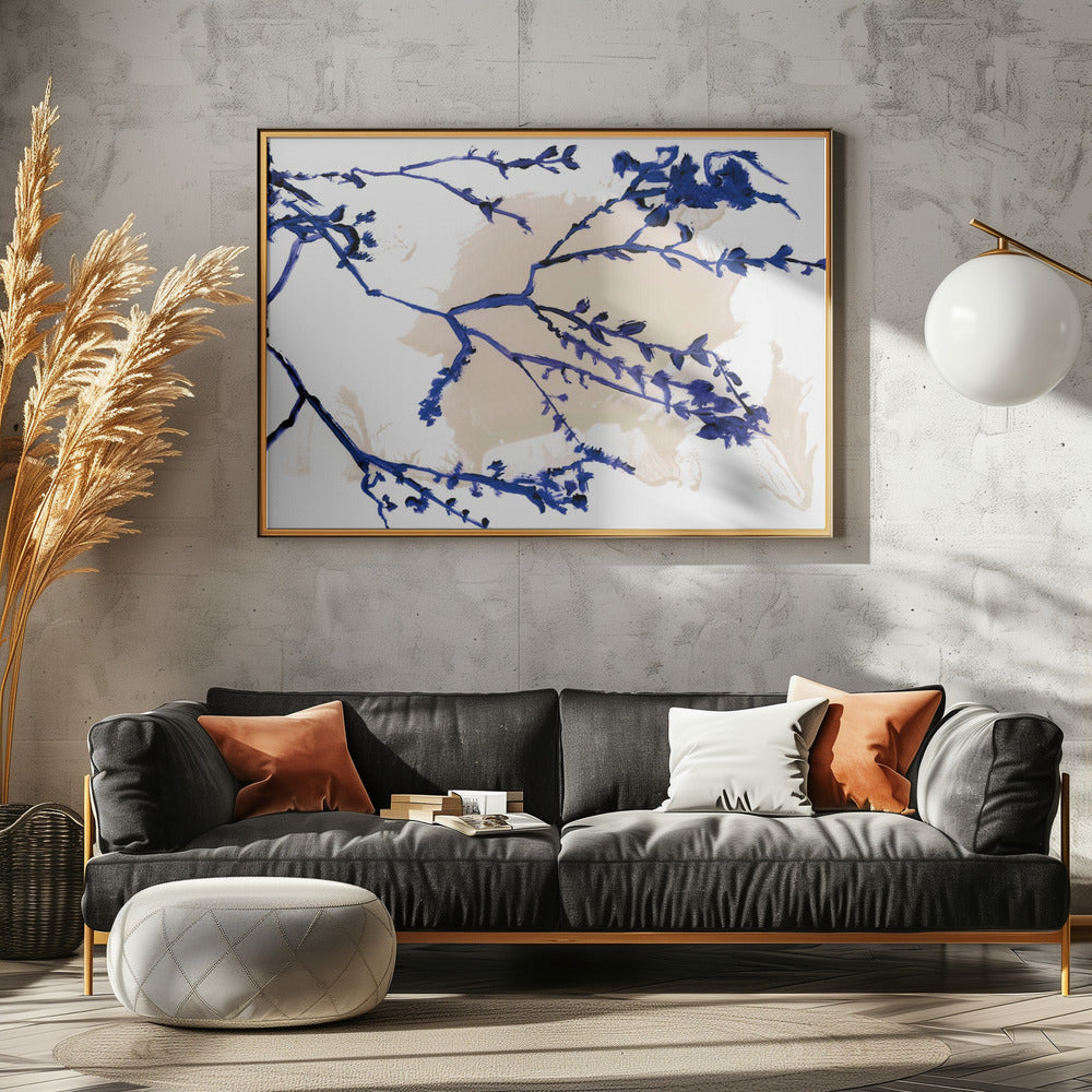Marineblaue Blüten auf Ästen | Poster