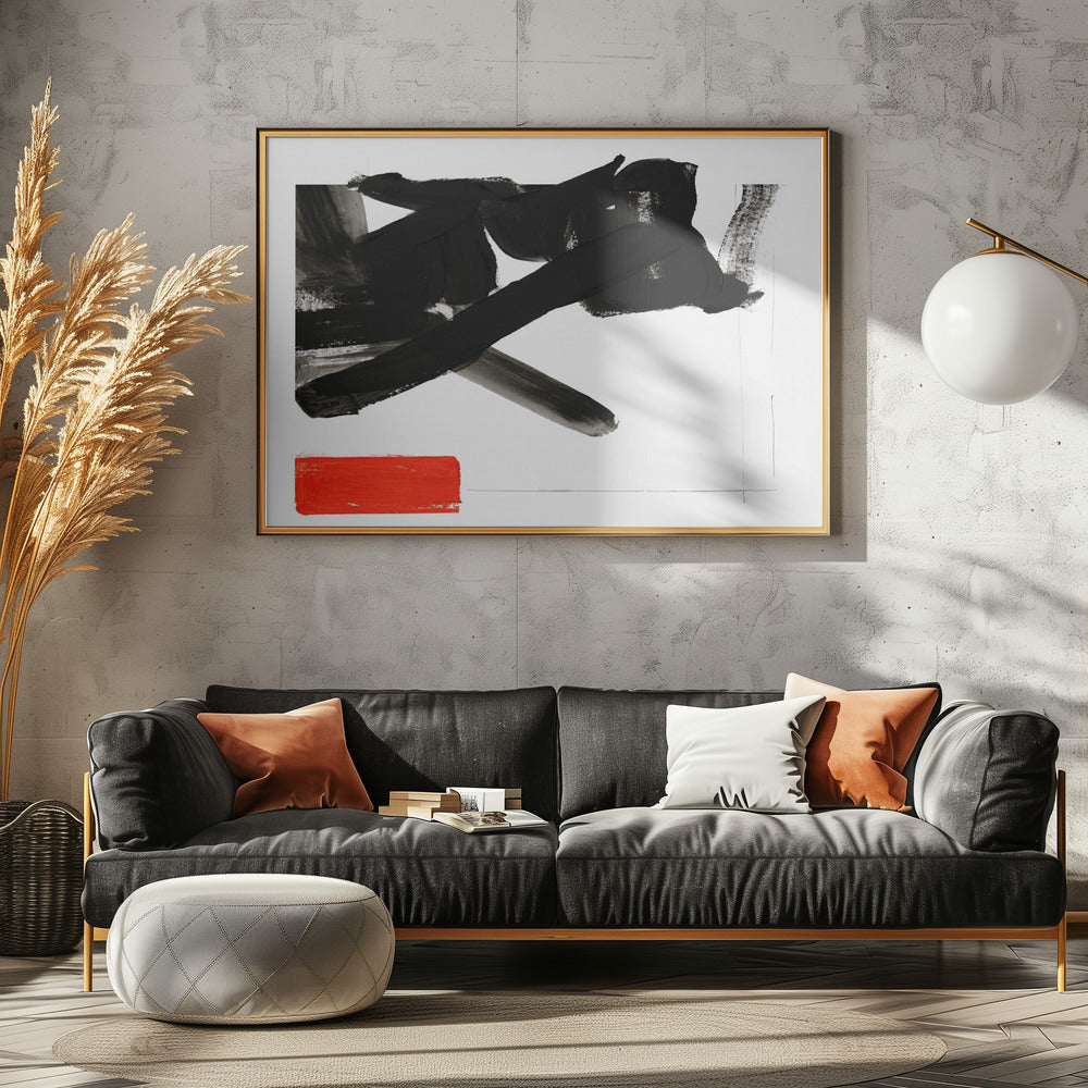 Zen Brushwork With Red Block 1 | Canvas