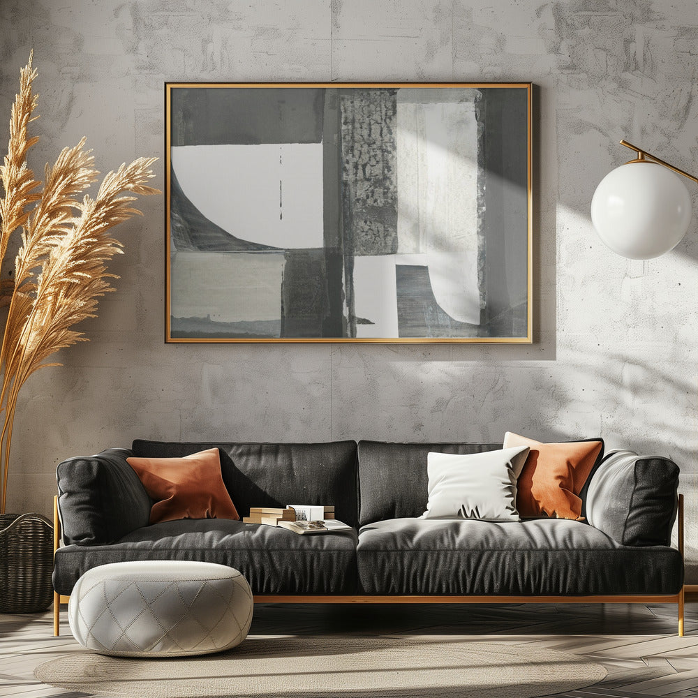 Monochrome Black Abstract Shapes Light 2 | Canvas