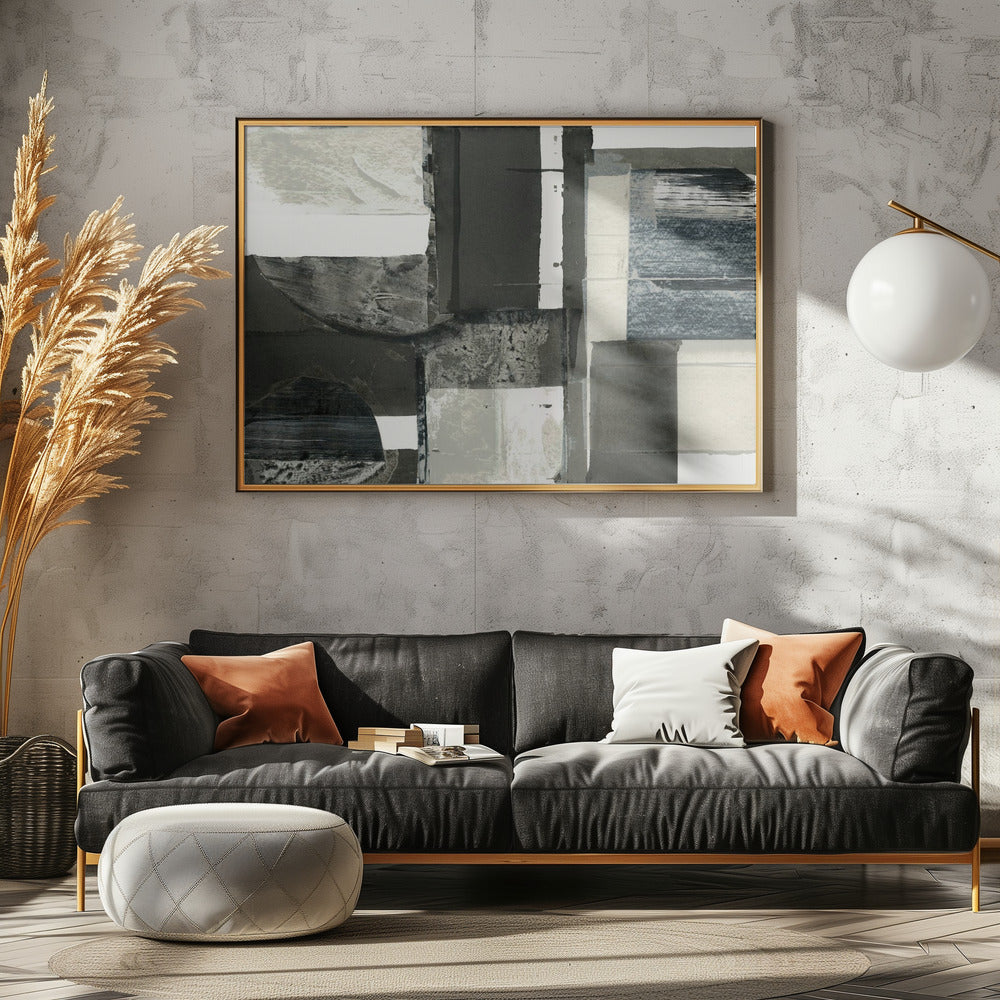Monochrome Black Abstract Shapes Light 1 | Canvas