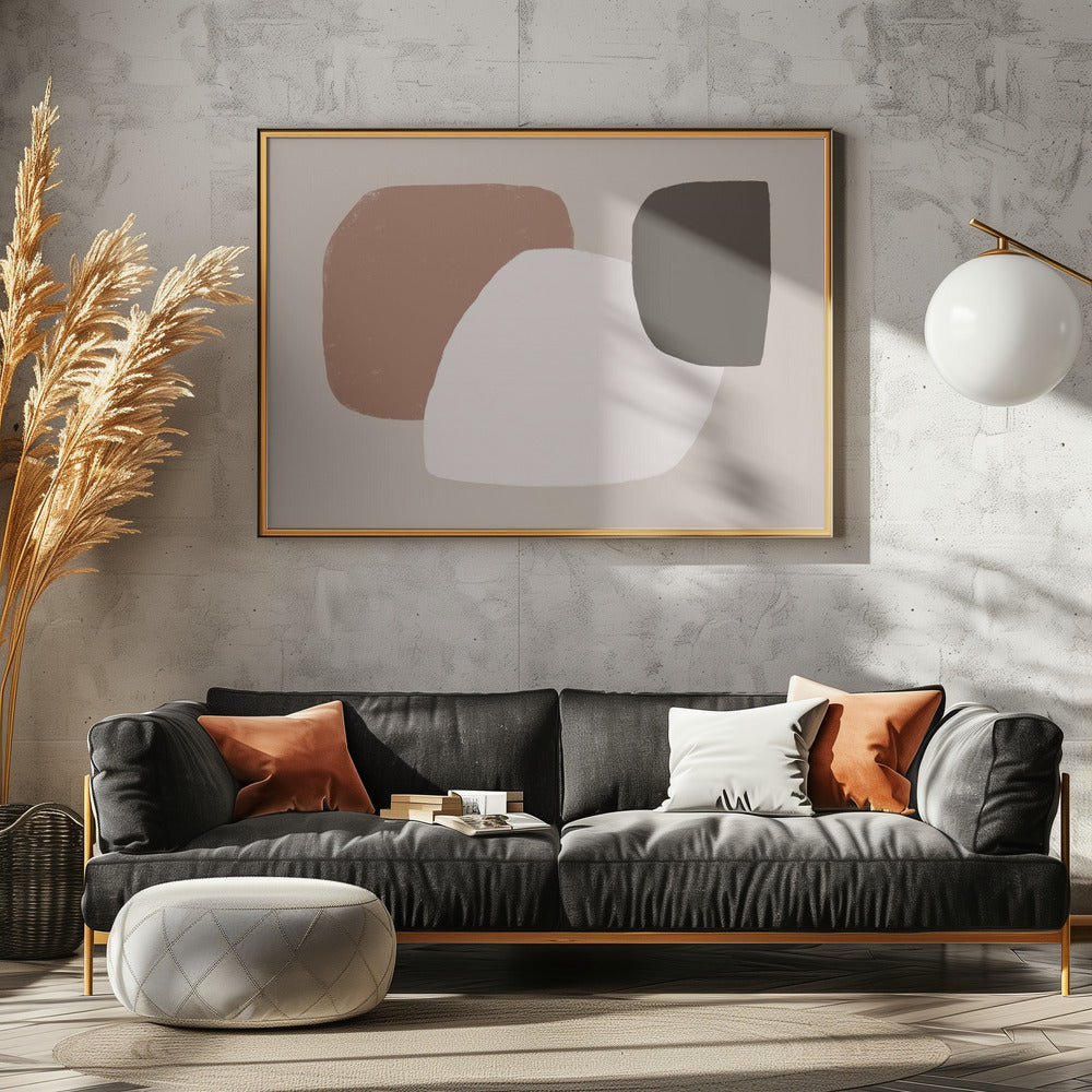 Geometrische Formen in Braun, Weiß und Schwarz | Leinwand