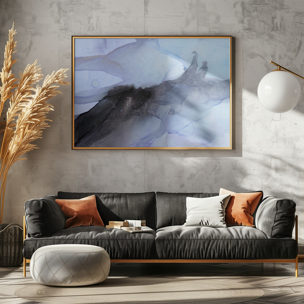 Flüssige blaue und schwarze Tintentexturen | Leinwand