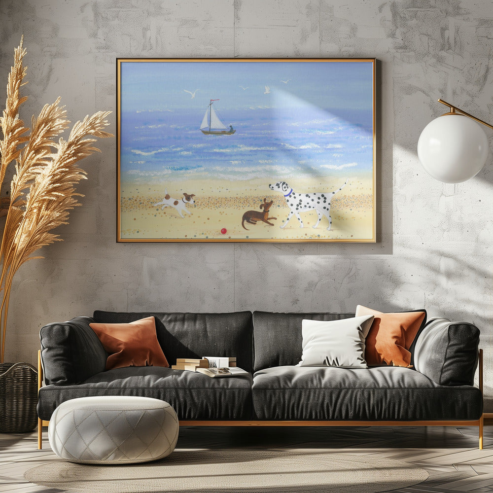 Hund spielt am Strand | Poster