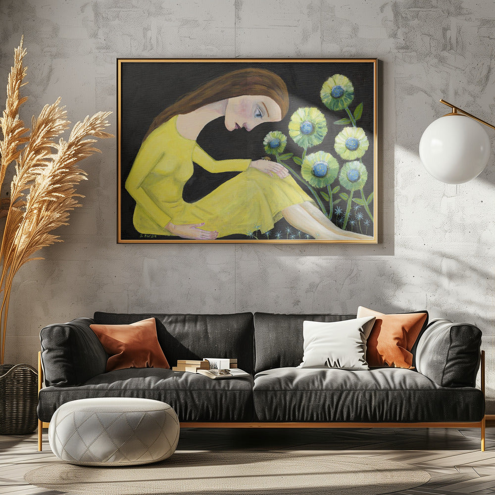Dame im Garten mit Marienkäfer | Poster