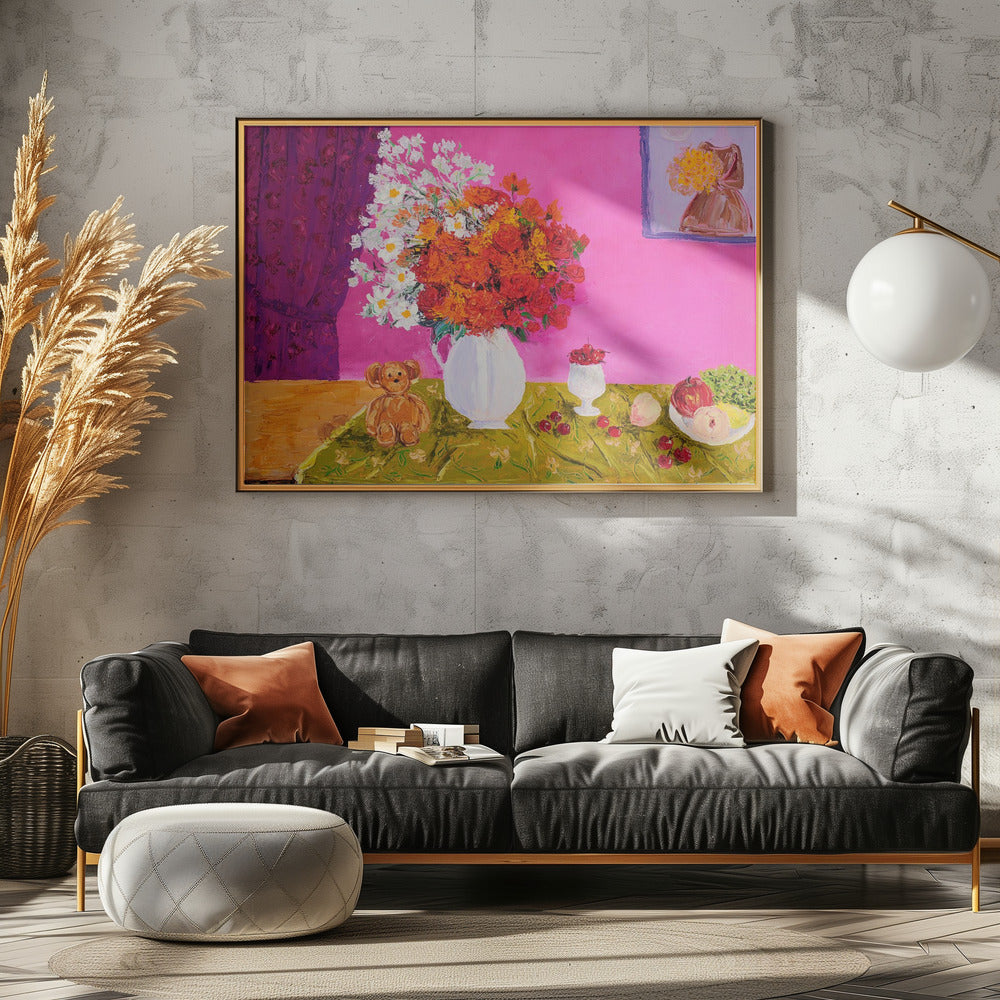 Vase mit leuchtenden Blumen | Leinwand