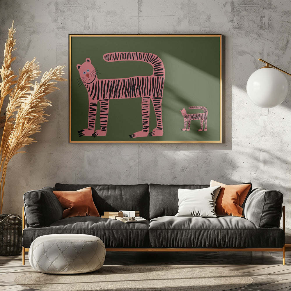 Tigerkatze und Jungtier | Leinwand
