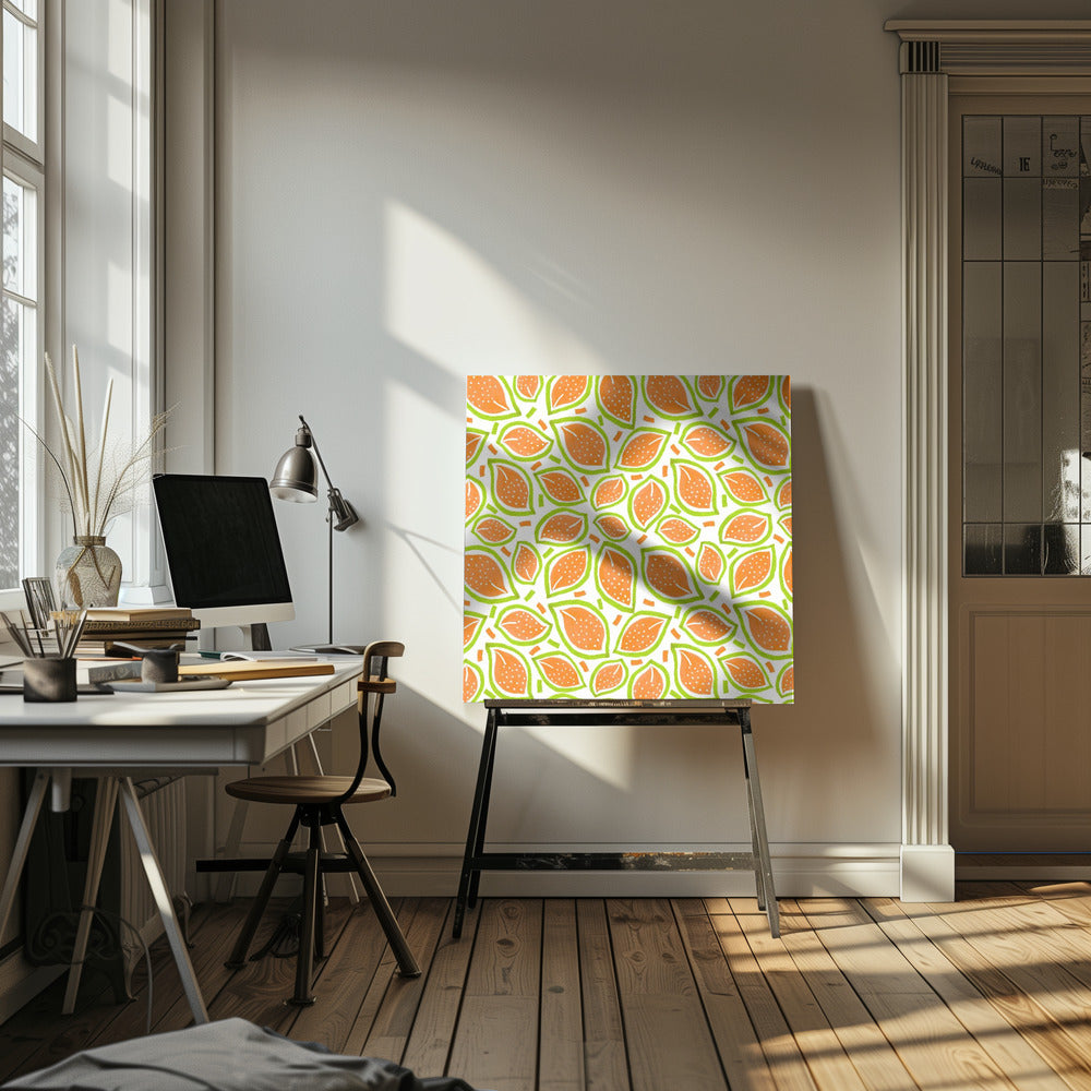 Melone Verstreute Blätter Polka Dot | Leinwand