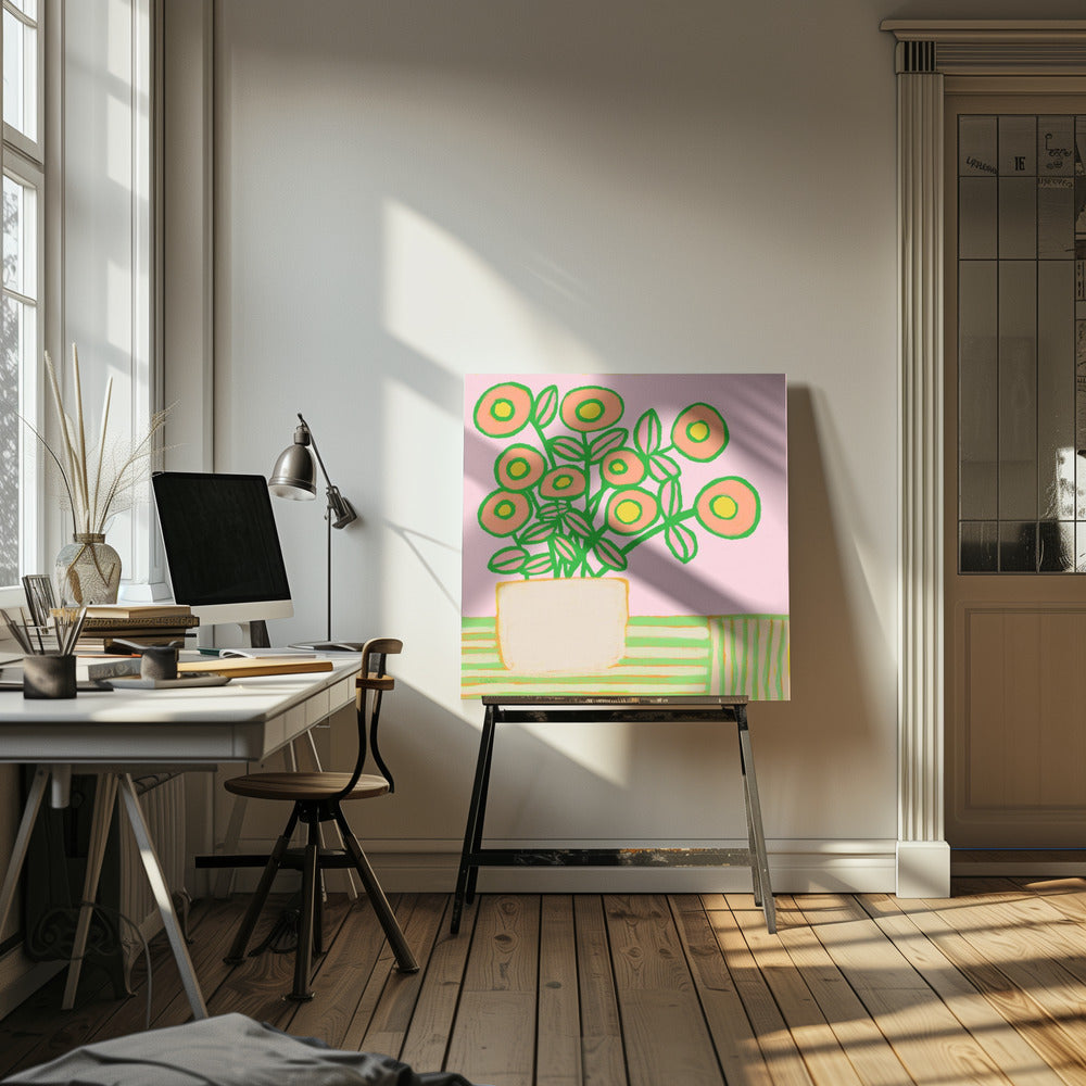 Blumentopf in Rosa | Leinwand