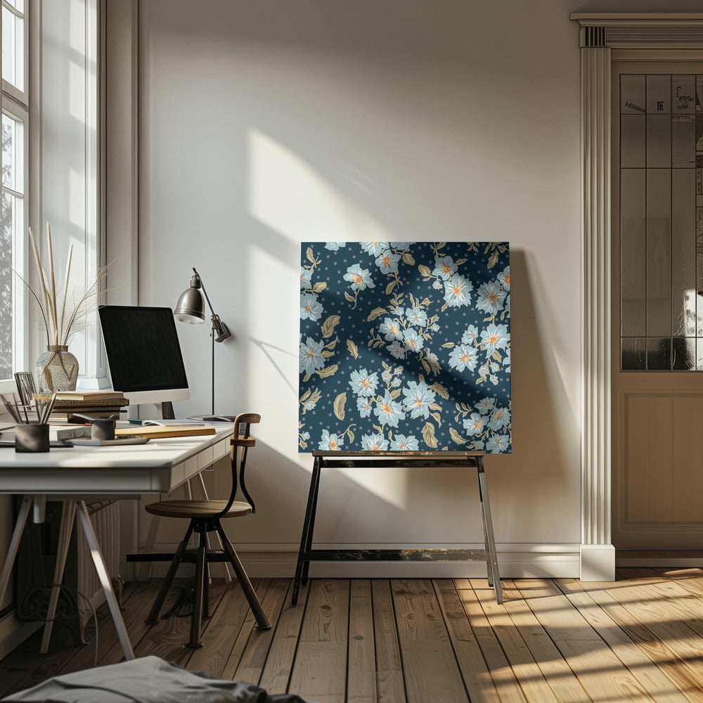 Floral Heritage Bouquet Mondscheinblau Muster | Leinwand