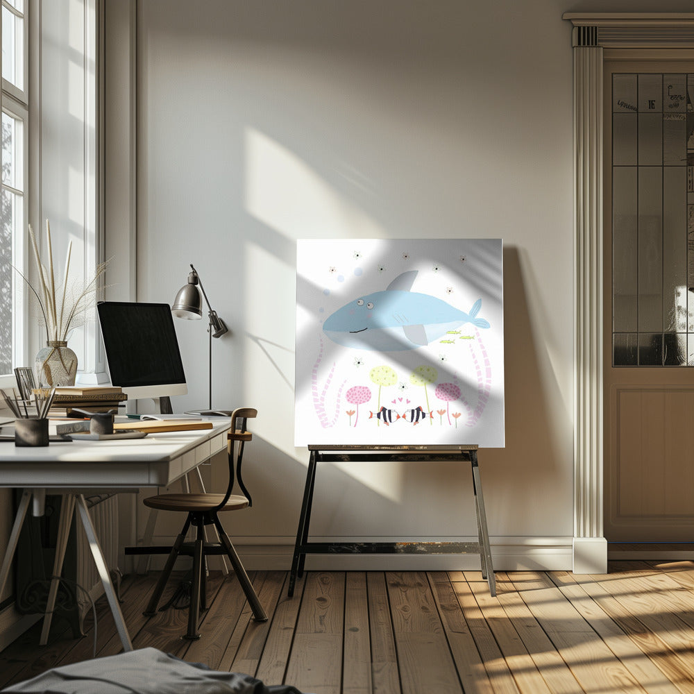 Babyhai mit Blumen | Leinwand