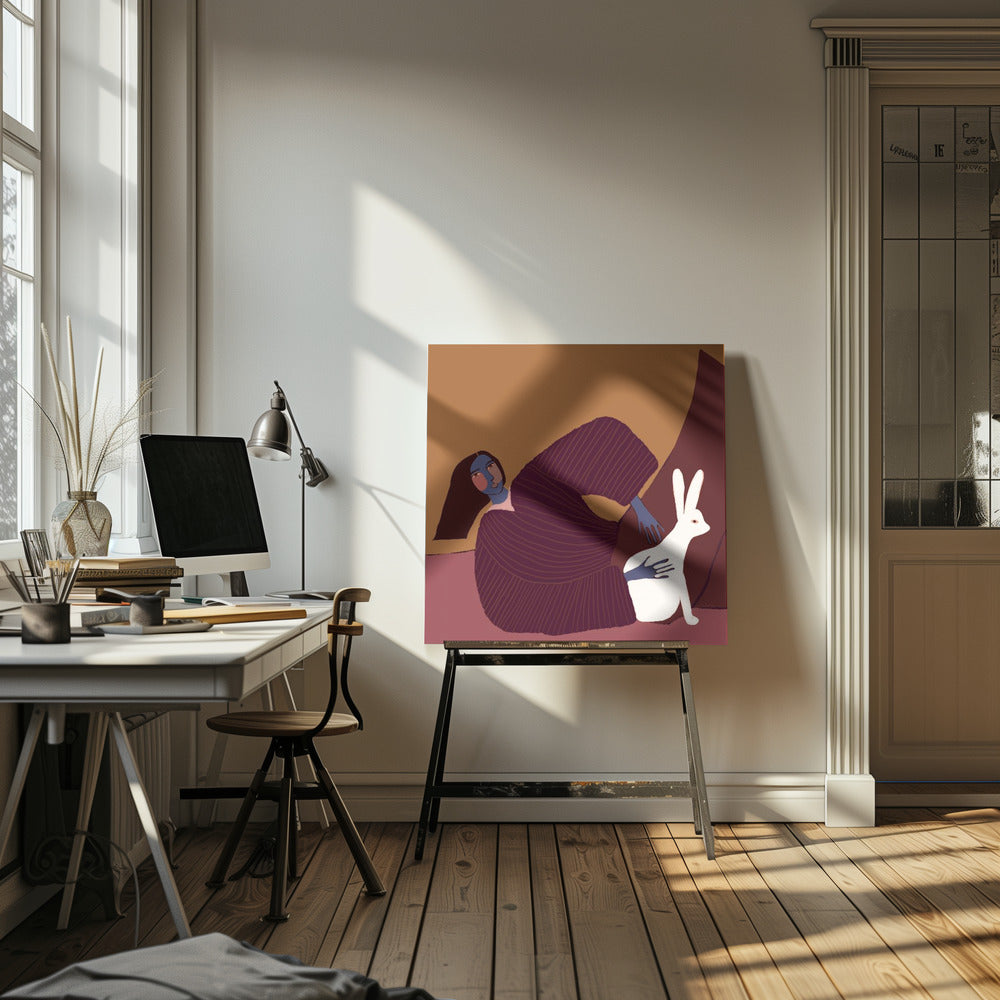 Dame und Kaninchen | Leinwand