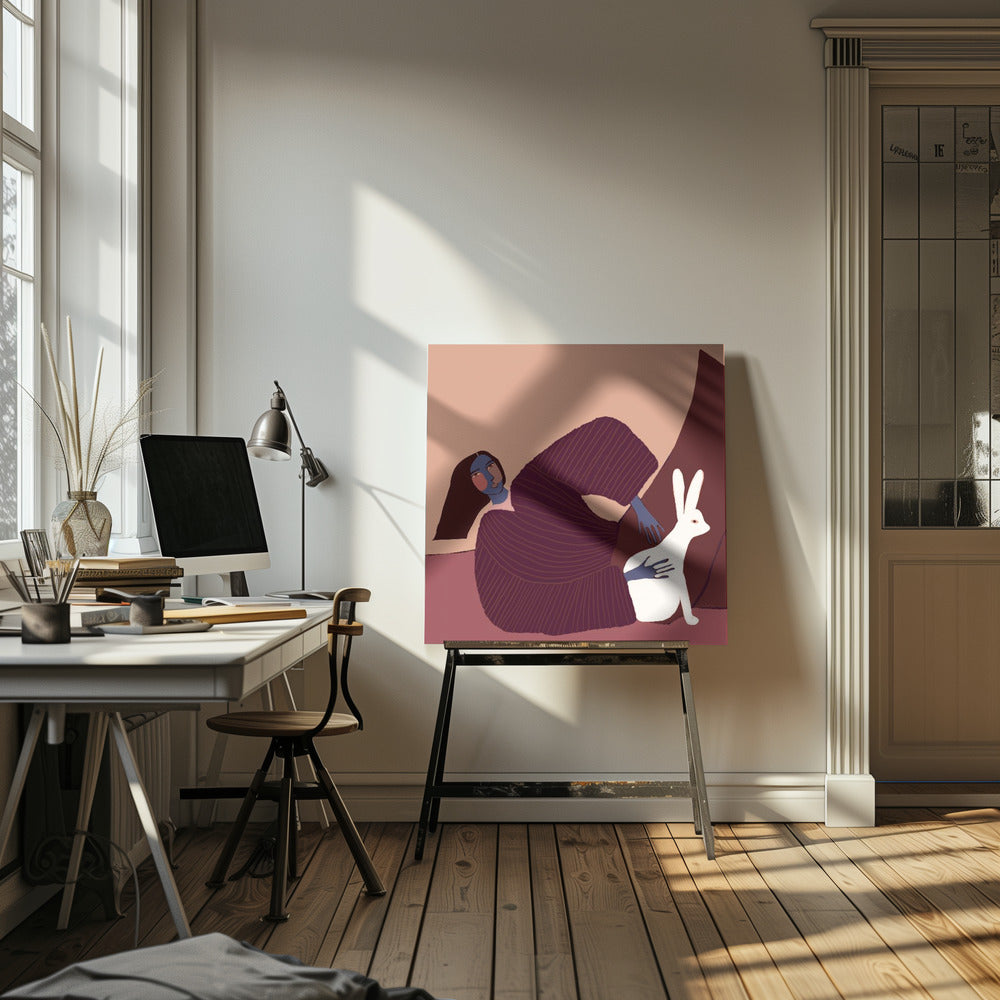 Dame und Kaninchen | Leinwand