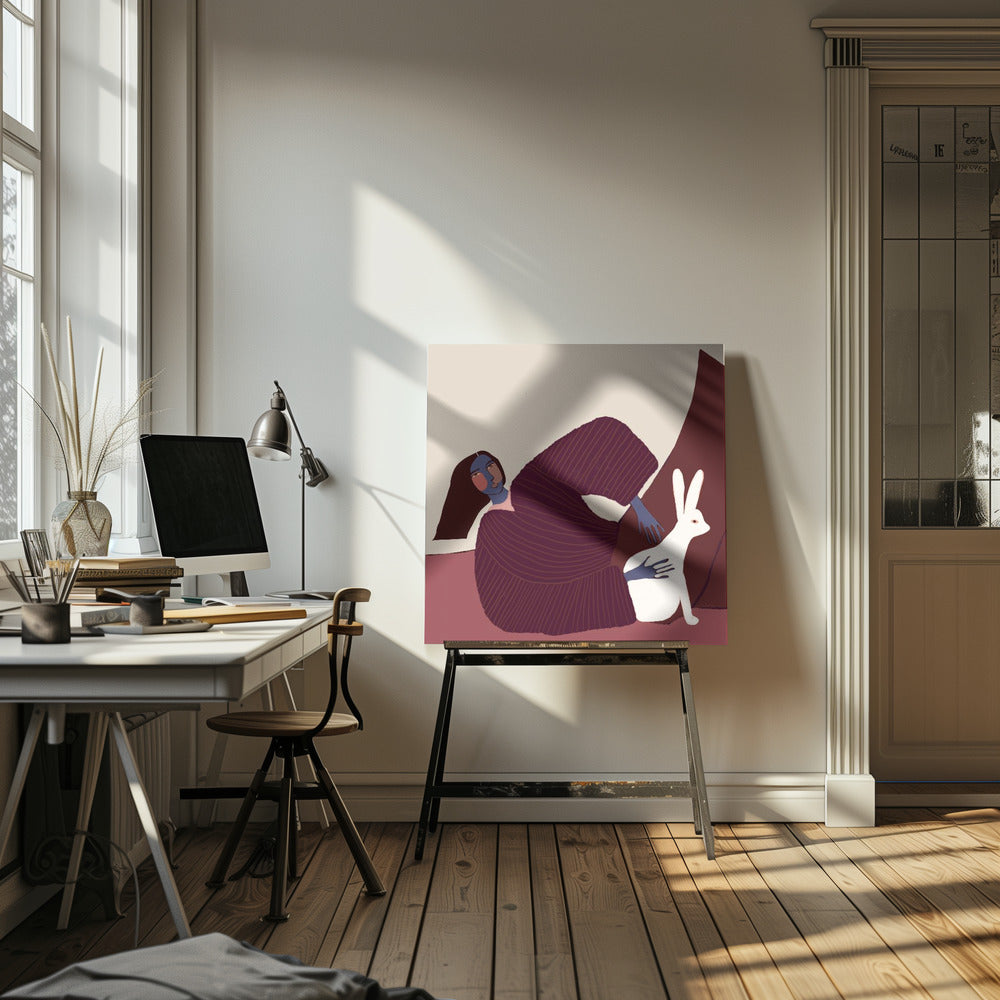 Dame und Kaninchen | Leinwand