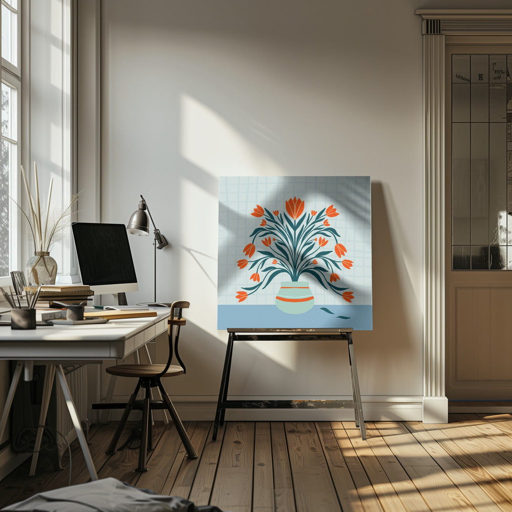 Tulpen in einer Vase - türkis | Leinwand