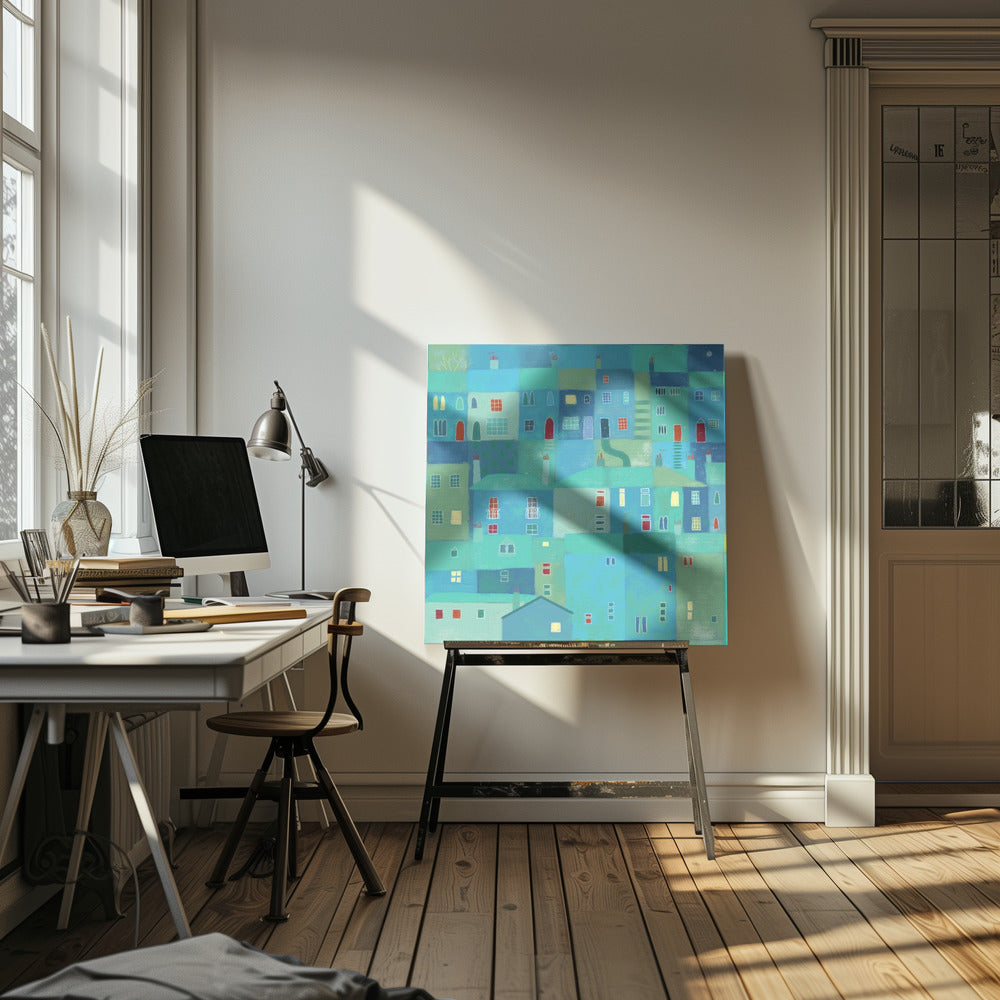 Blaue Stadt von den Stufen | Leinwand