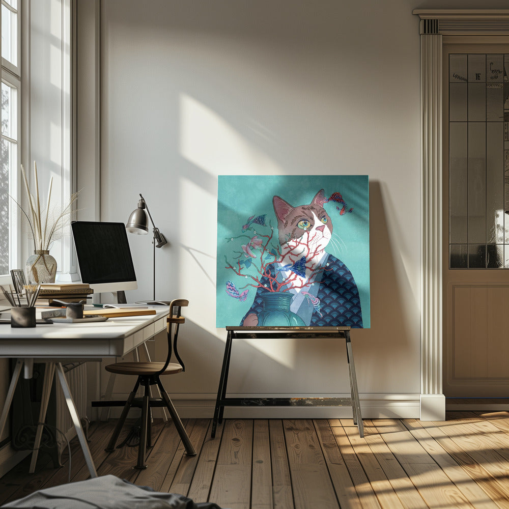 Katze und Fisch | Leinwand