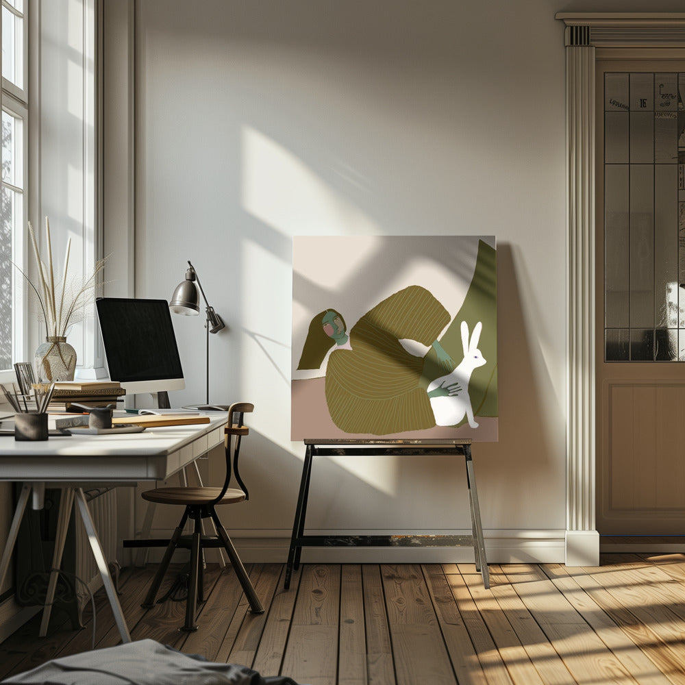 Dame mit Kaninchen | Leinwand