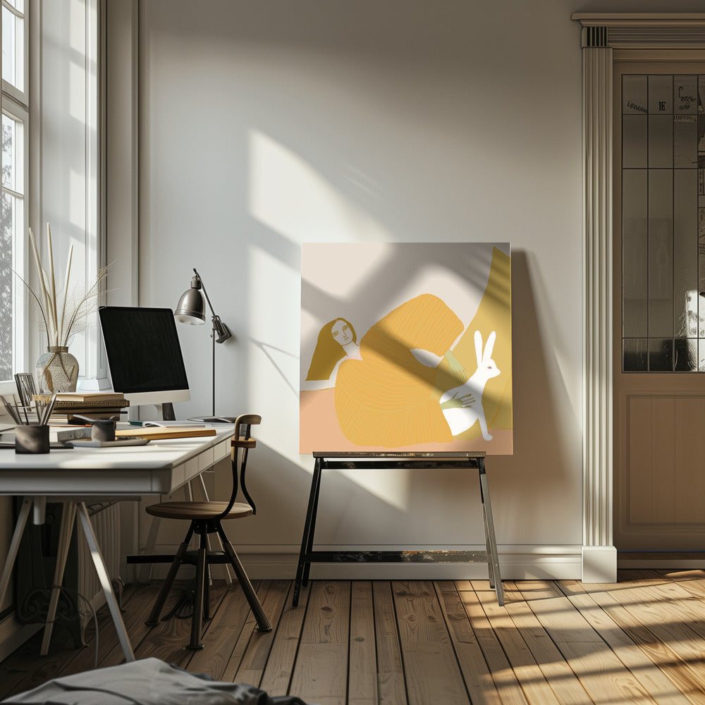 GOLD Dame mit Kaninchen | Leinwand