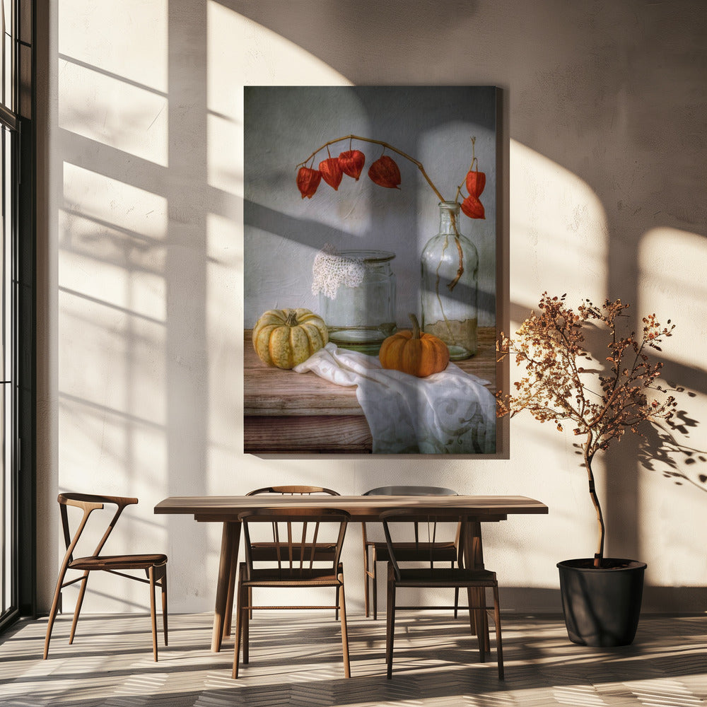 Stillleben mit Physalis und Kürbis | Leinwand