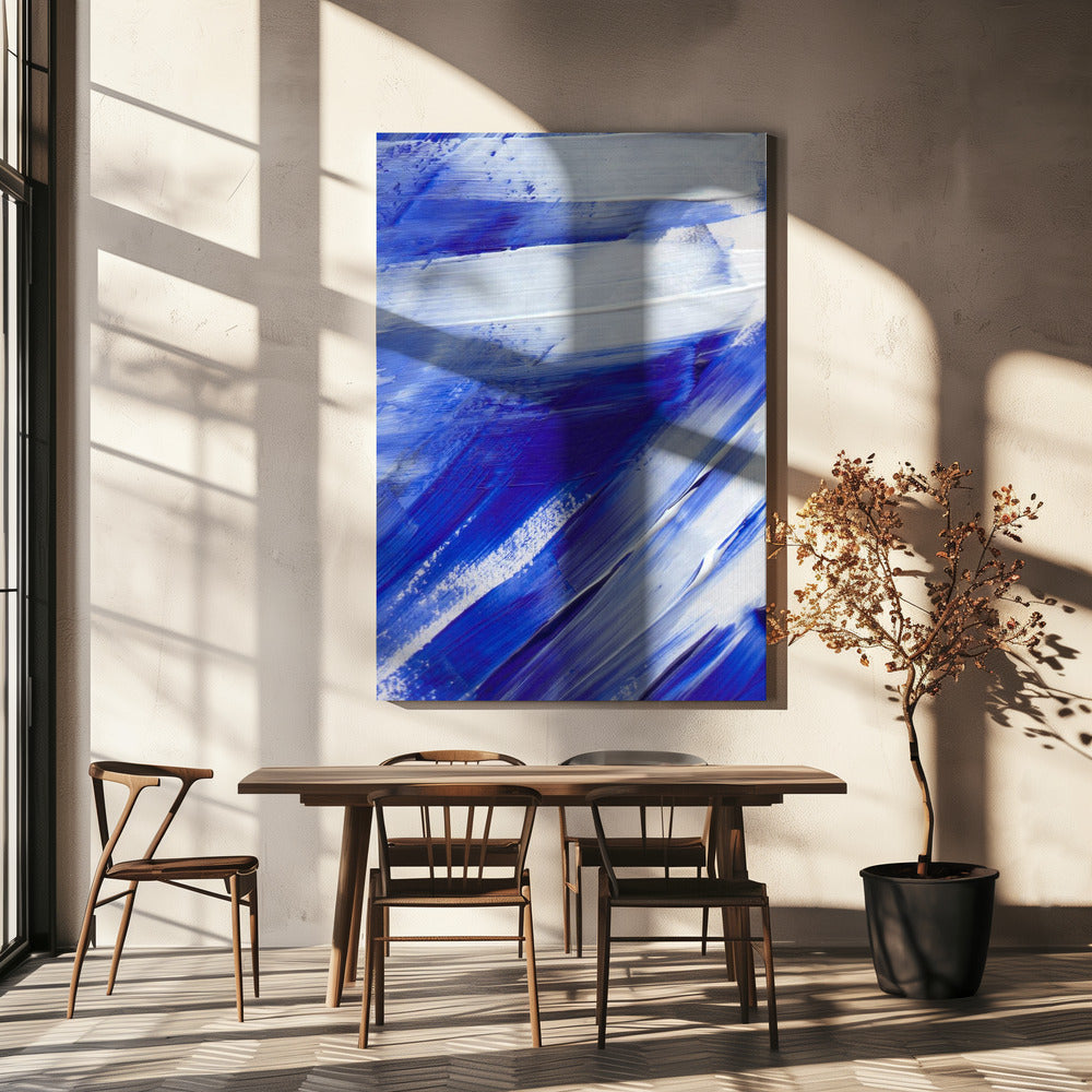 Weiße und blaue Pinselstriche | Leinwand