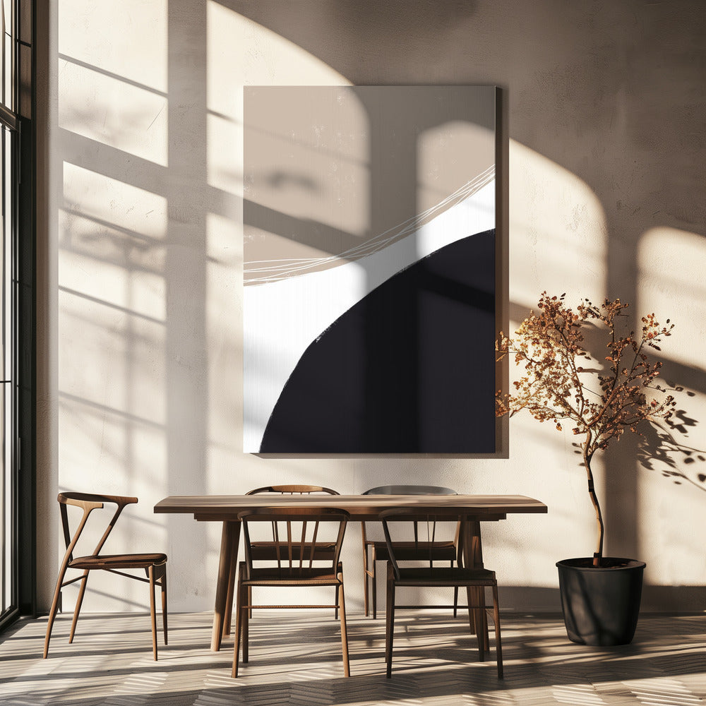 Beige und schwarze organische Formen | Leinwand