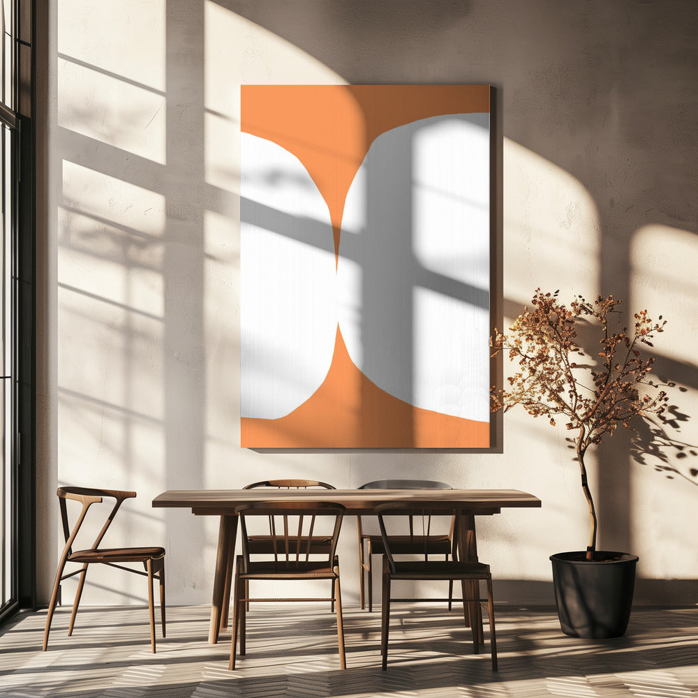 Geometrische weiße Formen auf orangefarbenem Hintergrund | Leinwand