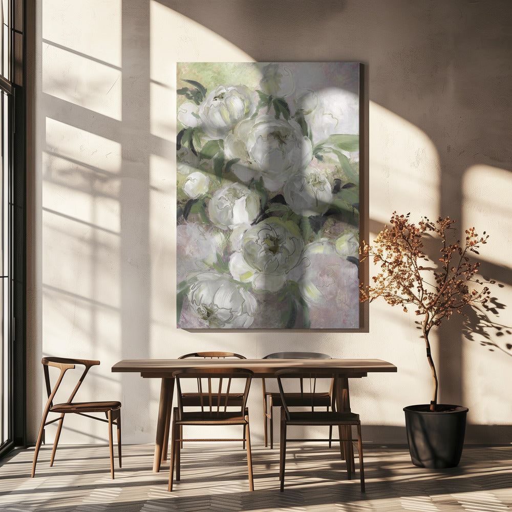 Traurige, malerische Blumen in Grün | Leinwand