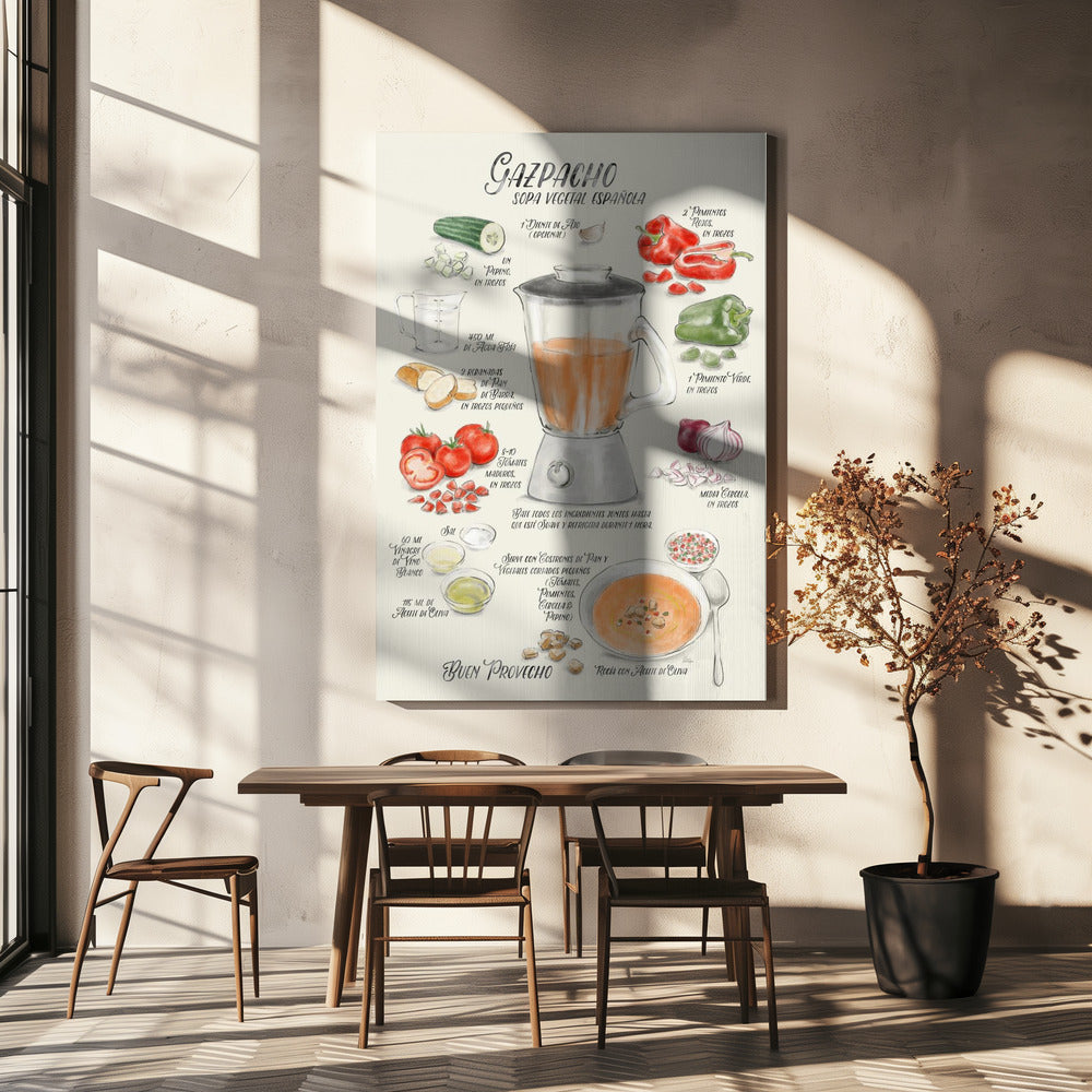 Illustriertes Gazpacho-Rezept auf Spanisch | Leinwand
