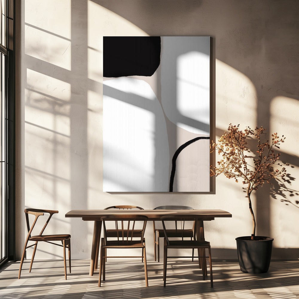 Geometrische Formen in Schwarz und Beige | Leinwand