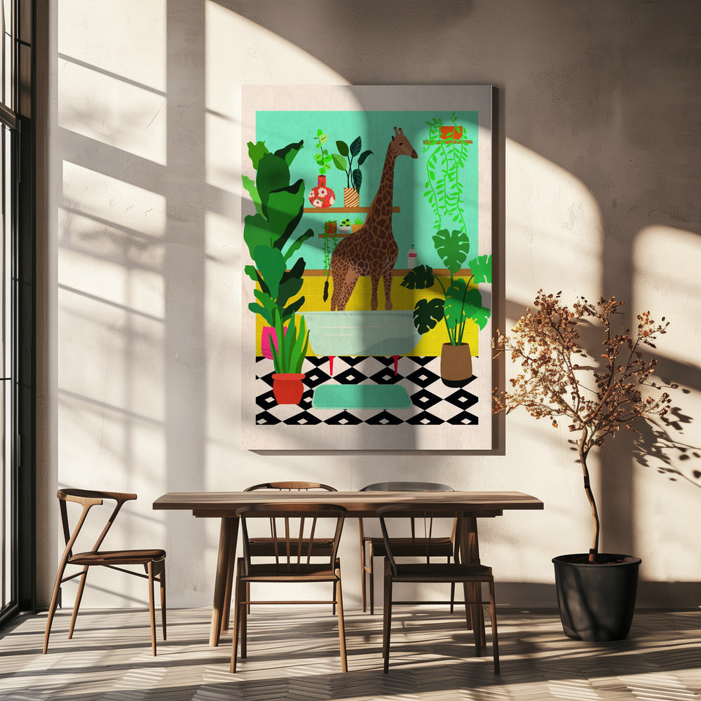 Giraffe Bathtime | Canvas
