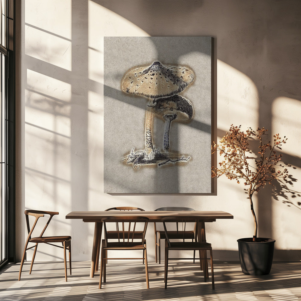 Handgezeichneter Sonnenschirmpilz Braun | Leinwand
