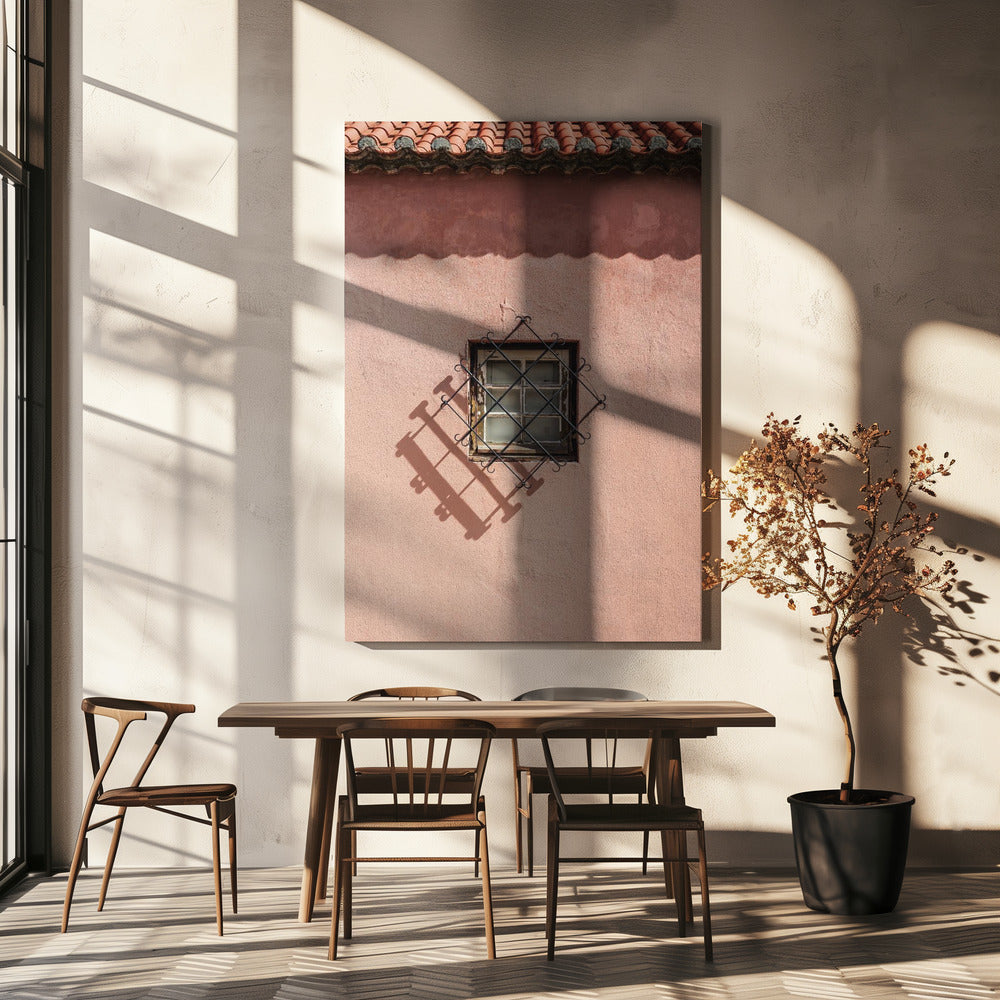 Rustikale rosa Wand mit Vintage-Fenster | Leinwand