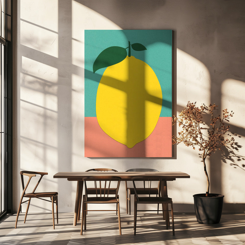 Zitrone mit zwei Blättern | Leinwand
