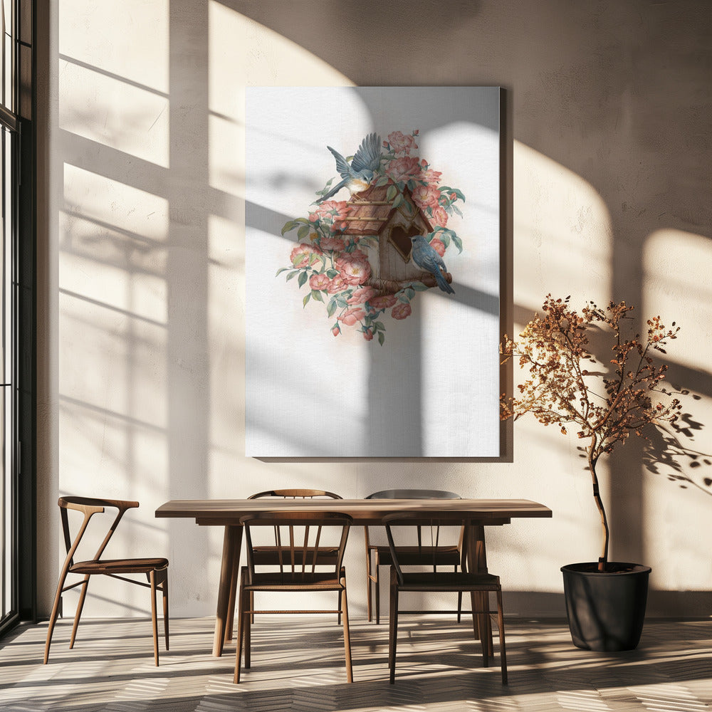 Bird House and rose | Canvas