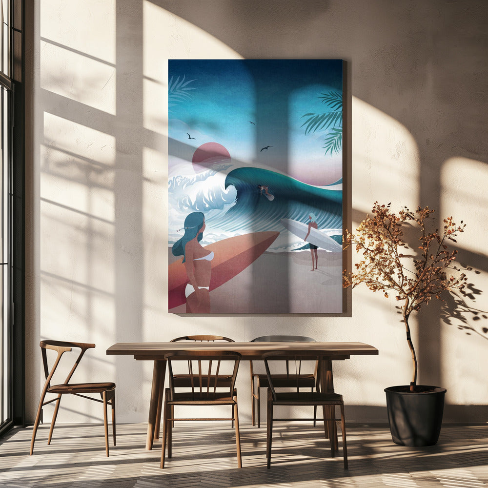 Sonnenuntergang Surfszene | Leinwand