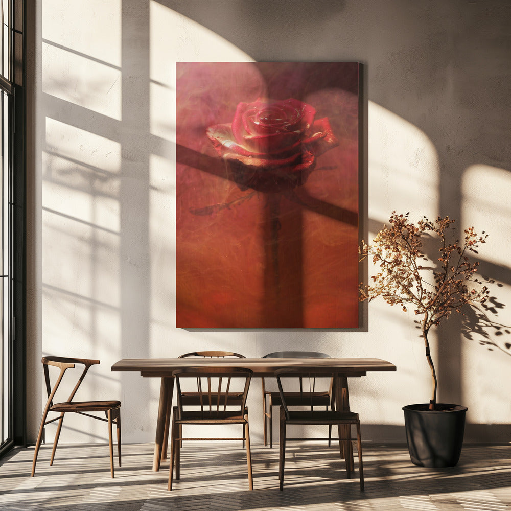 rote Rose und Tinte im Wasser | Leinwand