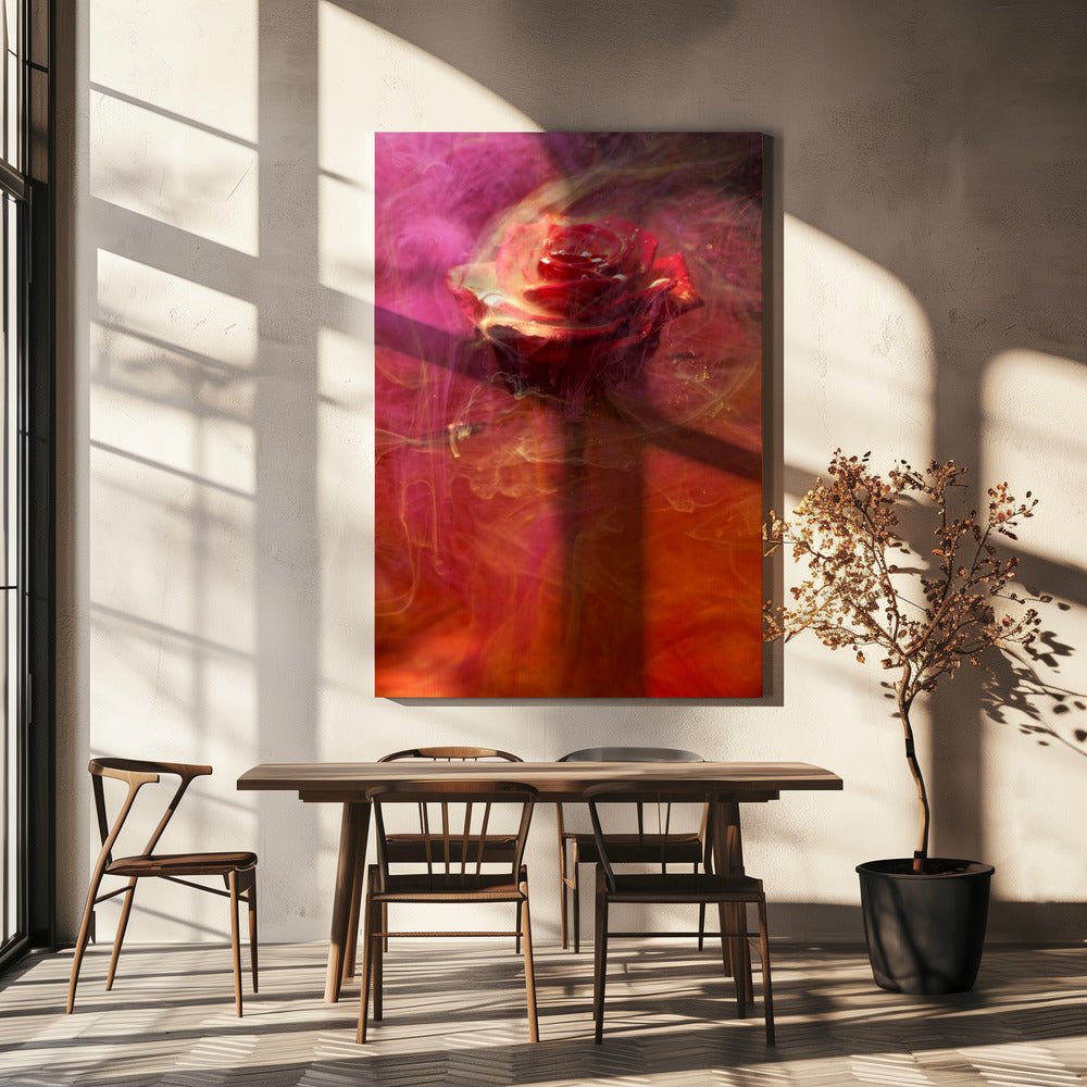 rote Rose und Tinte im Wasser | Leinwand